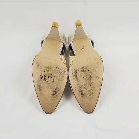 Vintage Veniz Leather Heels Size 6.5 Yellow Animal Print Bow Pumps Retro - Picture 5 of 6